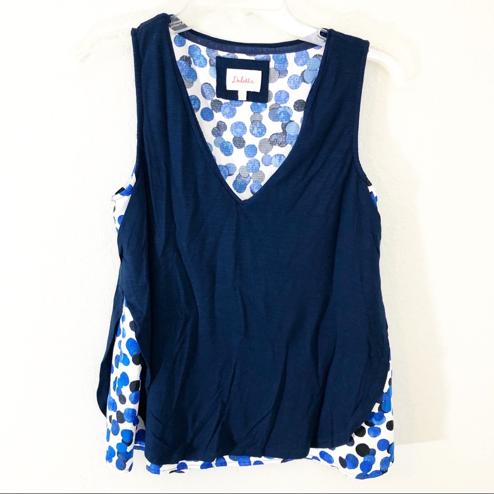 Anthropologie Navy Blue Polka Dot Layered Tank